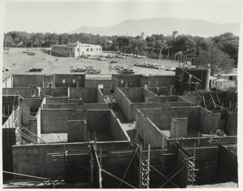 After the approval of La Posadas, construction started soon after. This photo showing construction of La Posada being well underway as of September 13, 1968. [Source](https://rmoa.unm.edu/docviewer.php?docId=nmu1unma028.xml)