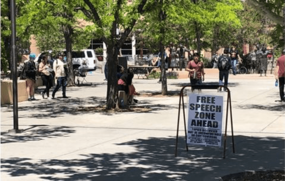 Just ahead in the horizon of UNM's 'Free Speech Zone' lie Betty Sabo's artwork